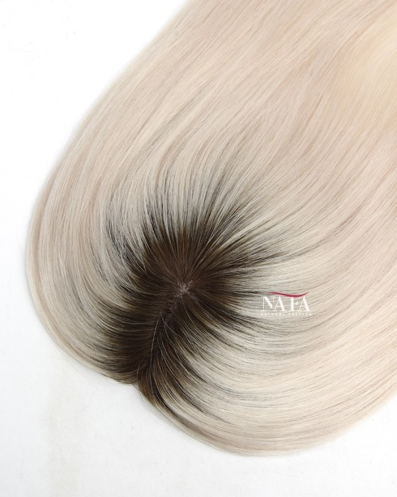 Ombre White Human Hair Clip On Hair Pieces For Thinning Hair Root 