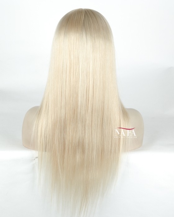 Super Quality White Human Hair Wigs Long White Hair Wig Silk Top Wigs