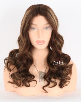 20-Inch Chestnut Brown and Blonde Highlights Lace Front Original Hair Wig for Women