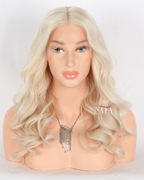 20-Inch Long White Blonde Ladies Human Hair Lace Front Wig