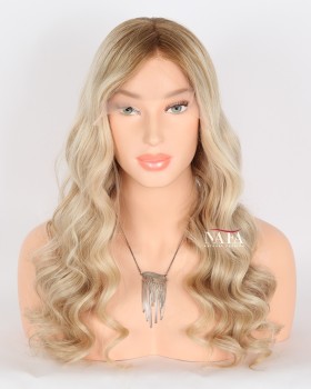 20-Inch Ombre Brown to Blonde Human Hair Wig for Women