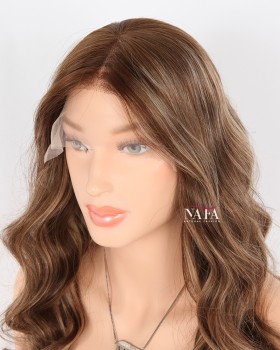 20-Inch  Caramel Latte Human Hair Wigs for White Females