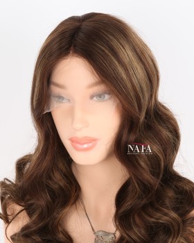 20-Inch Chestnut Brown and Blonde Highlights Lace Front Original Hair Wig for Women