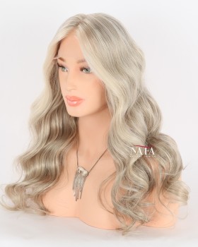 20-Inch Gray Wavy Human Hair Lace Front Wig