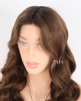 20-Inch Lace Front Ombre Brown Human Hair Realistic Women's Wig