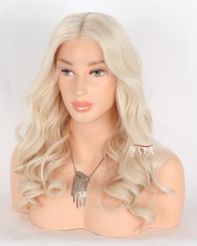 20-Inch Long White Blonde Ladies Human Hair Lace Front Wig